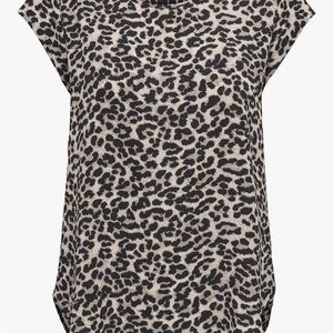 Leopard Print Short Sleeve Women's Top - Black & Cream